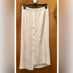 Babette SF Ivory White Crinkle Button Midi Skirt M Asymmetric Lagenlook Artsy